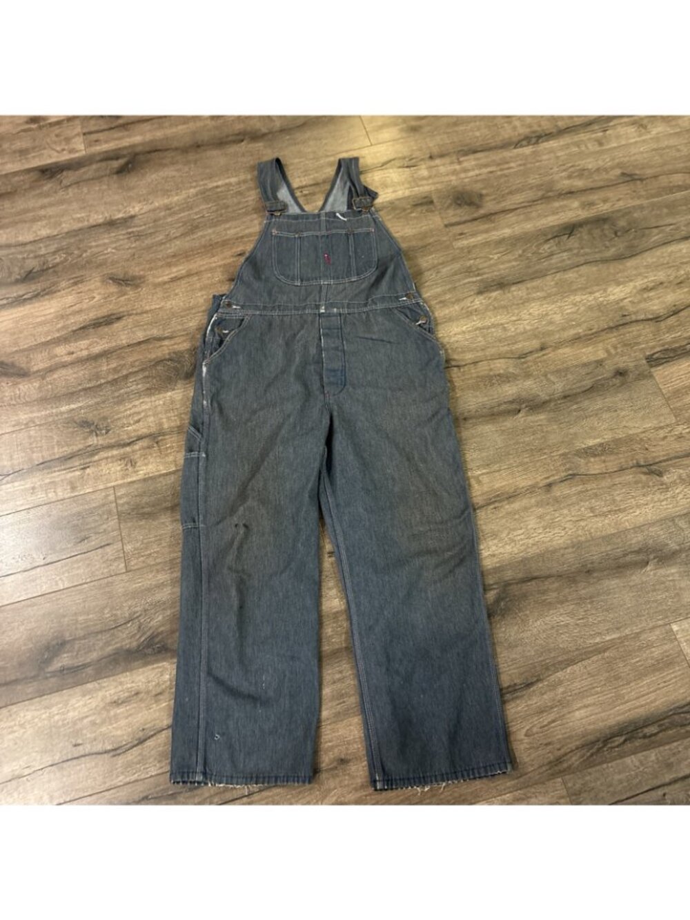 Vintage Big Mac Denim Overalls JC Penney Square Back Gray Blue Cotton Grunge - Picture 2 of 10